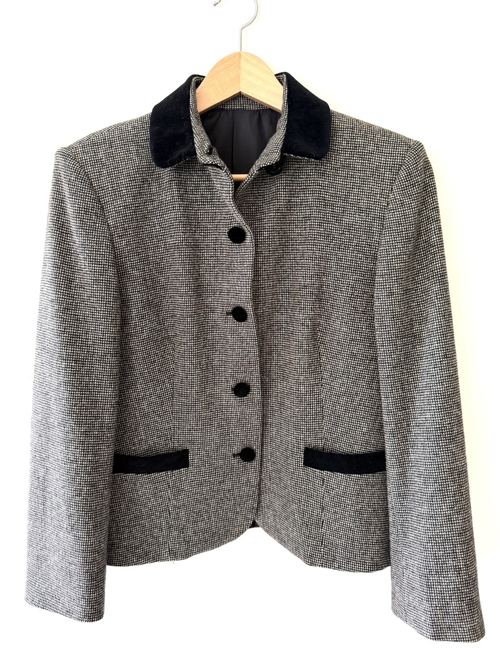 Jos. A. Bank VTG Wool Houndstooth Velvet Blazer Jacket 12 Dark Academia Preppy
